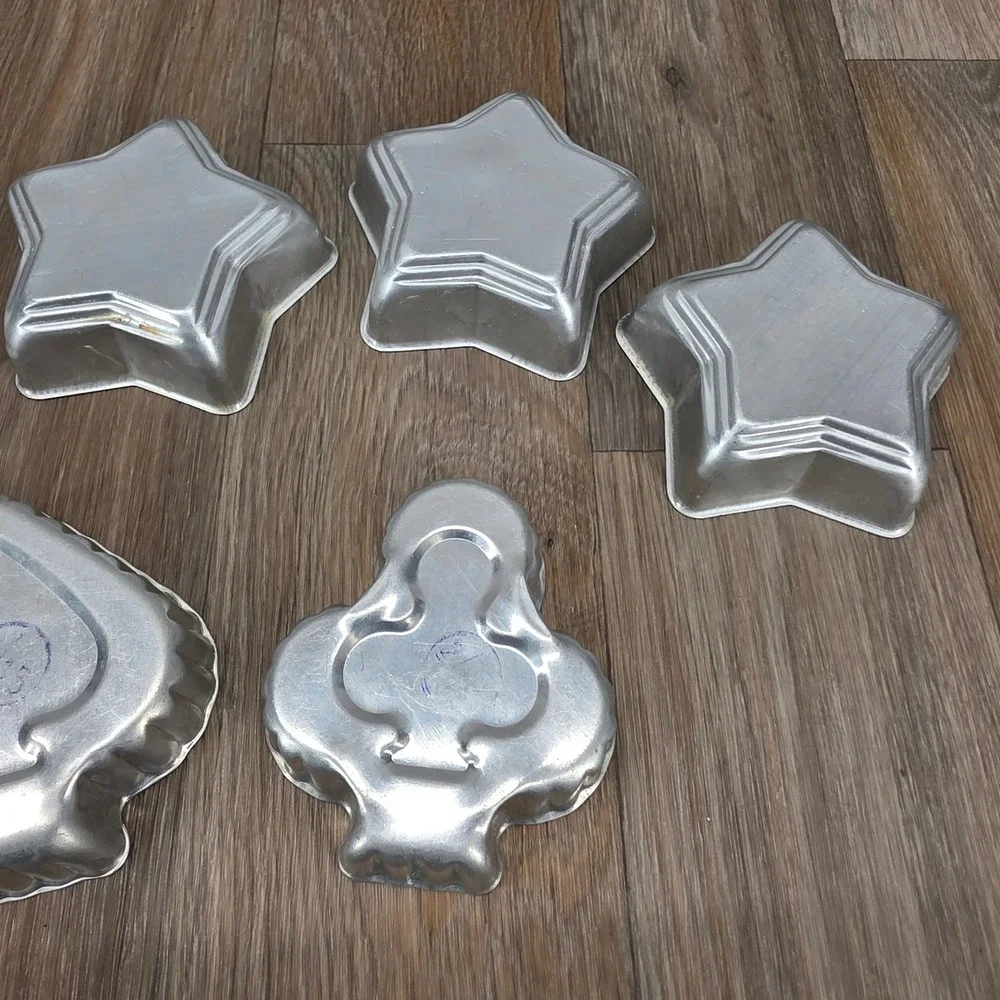 Vintage Aluminum Mini Cake Jello Molds Stars Hearts Playing Card Suits Set‎ of 8